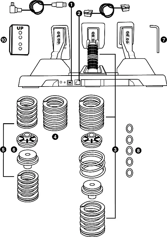 Overview of pedal components and spring assembly