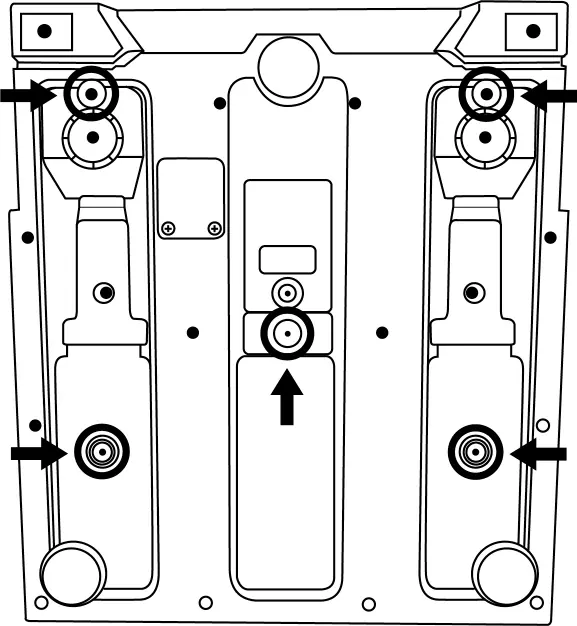 Mounting points on the underside of the pedal base