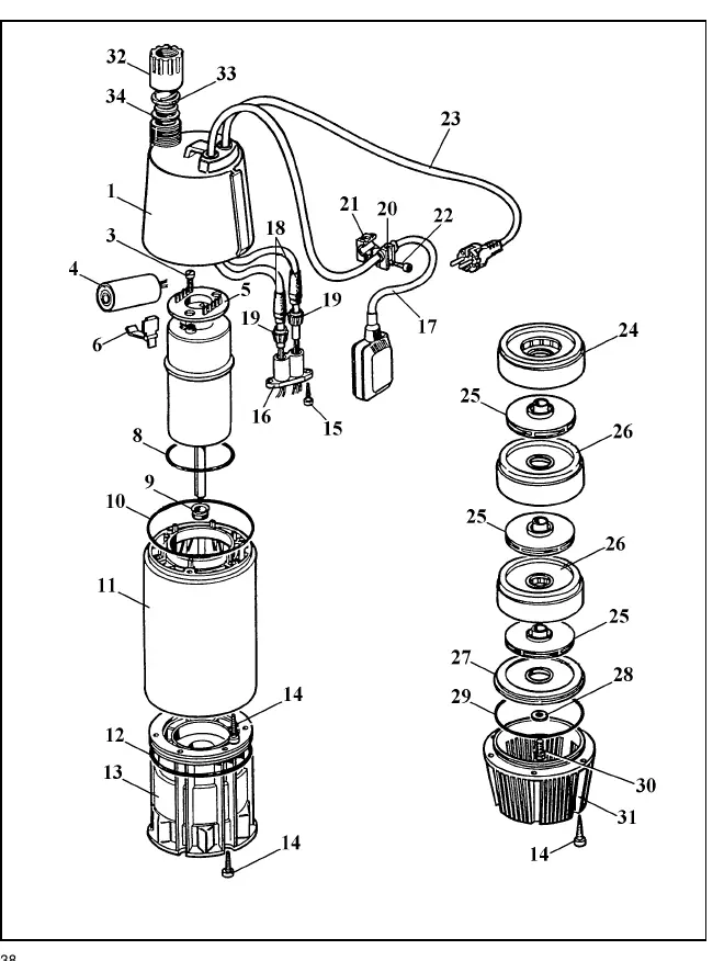Exploded view of the pump