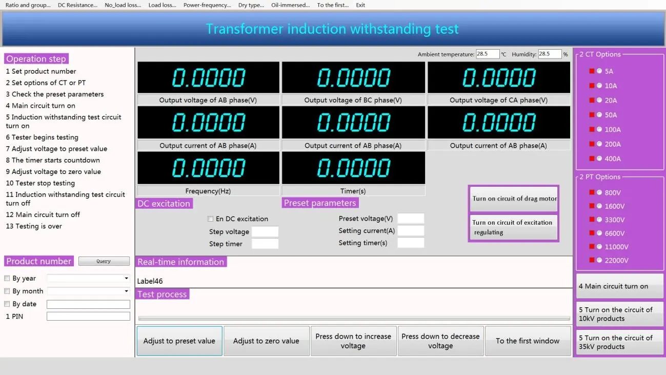 Software interface for transformer testing