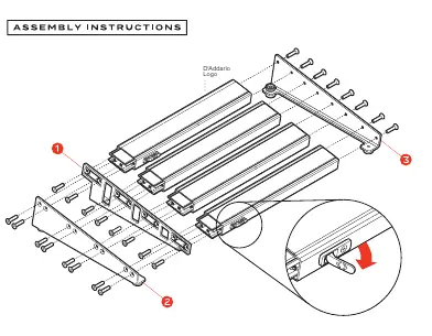 Exploded view of the XPND Pedalboard frame assembly.