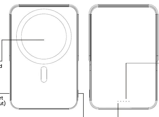 Product components including the wireless charging pad, Type-C port, and LED indicators.