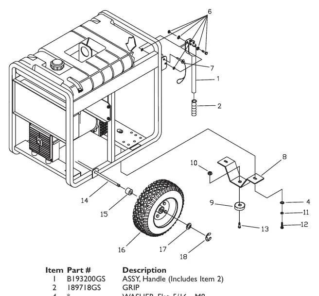 Exploded view of the wheel kit