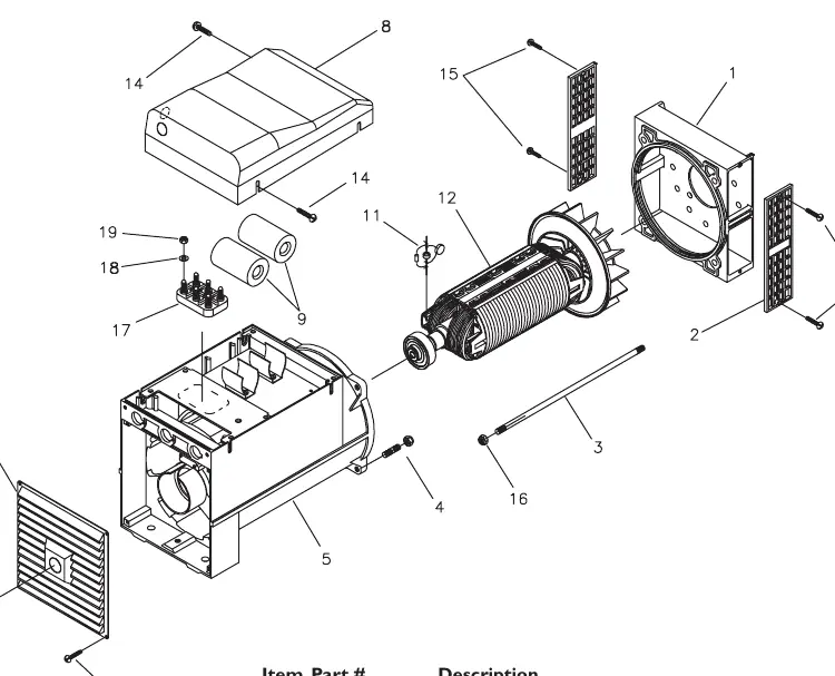 Exploded view of the alternator