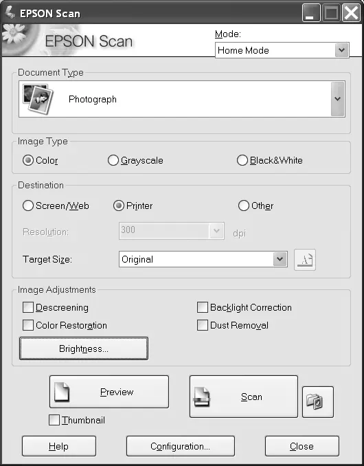 EPSON Scan dialog box