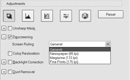 Descreening settings