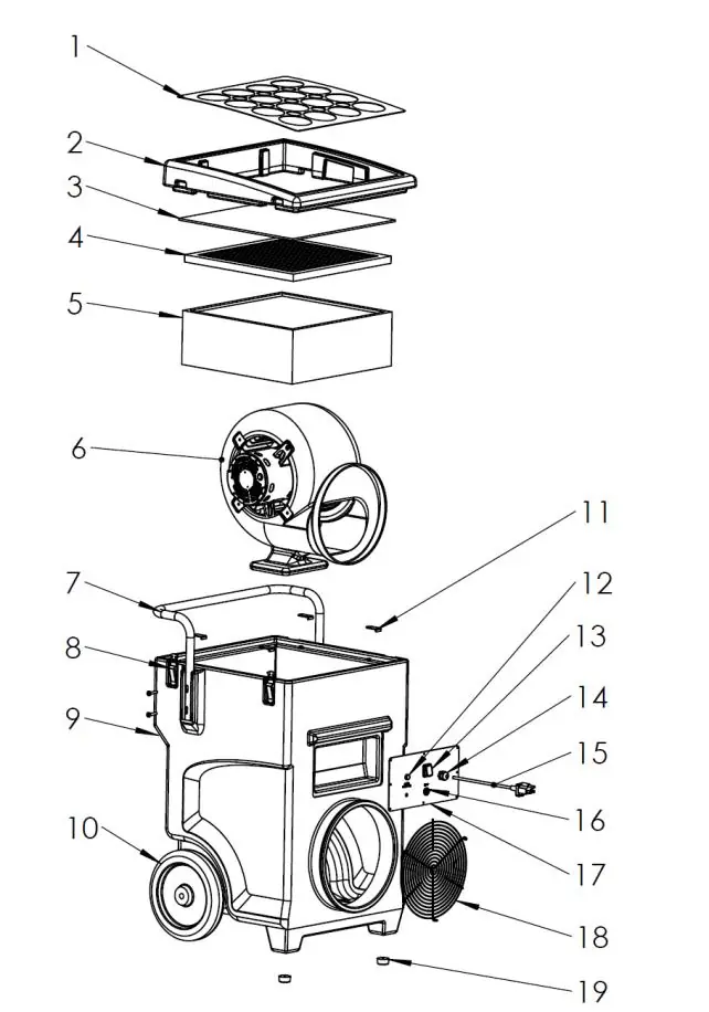 Exploded view of the air scrubber components