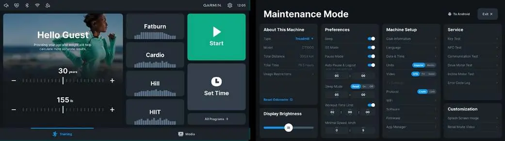 Main interface and Maintenance Mode menu