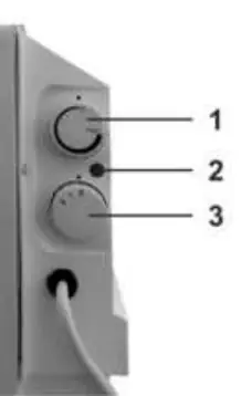 Control panel with power switch and thermostat knob