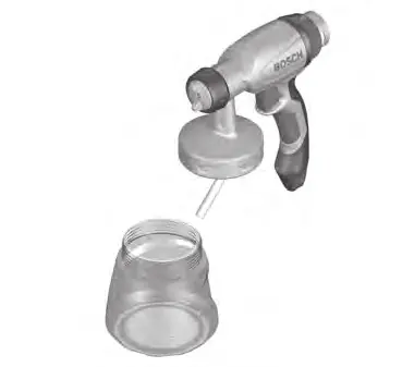 Connecting the air hose and spray gun components.