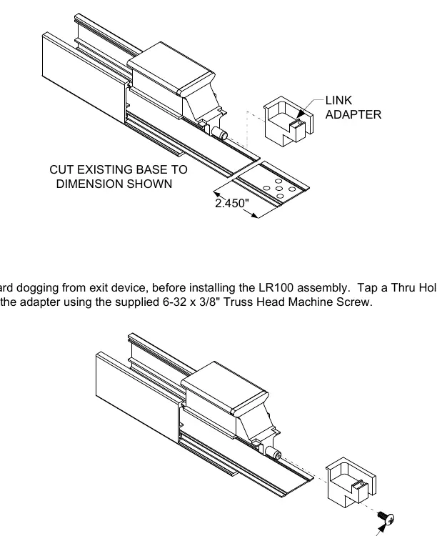 Adapter installation and base cutting dimensions