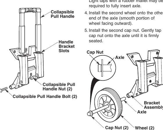 Assembly of the collapsible handle and wheels.