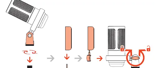Assembly steps for the microphone, shock mount, and base