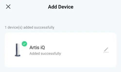 Device settings menu in the app