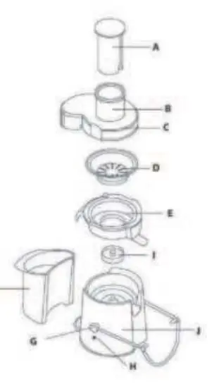 Exploded view of juicer components