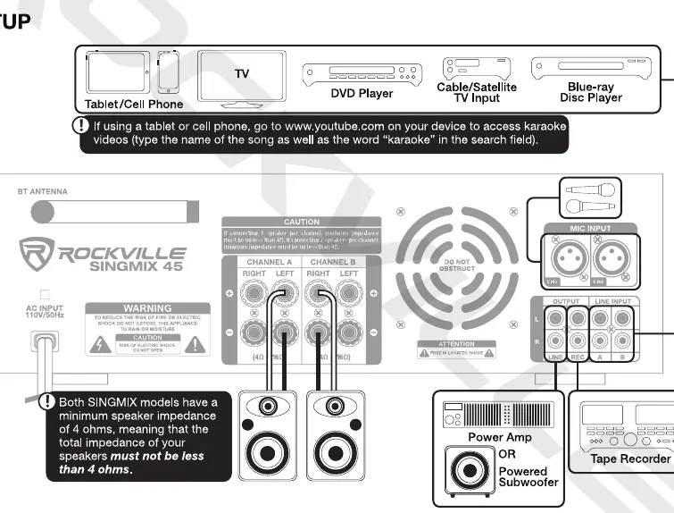 Setup diagram for connecting external devices and speakers