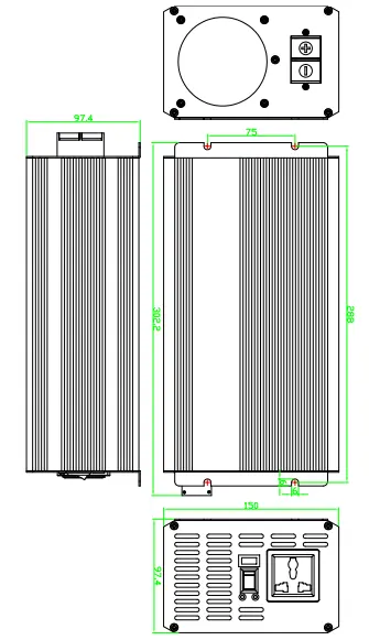 Dimensional drawing of the inverter