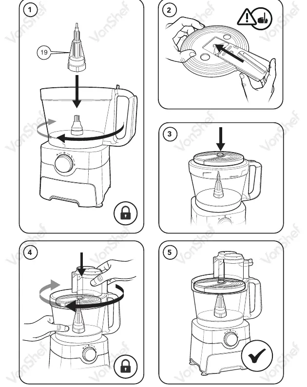 Assembly steps for shredding and grating.