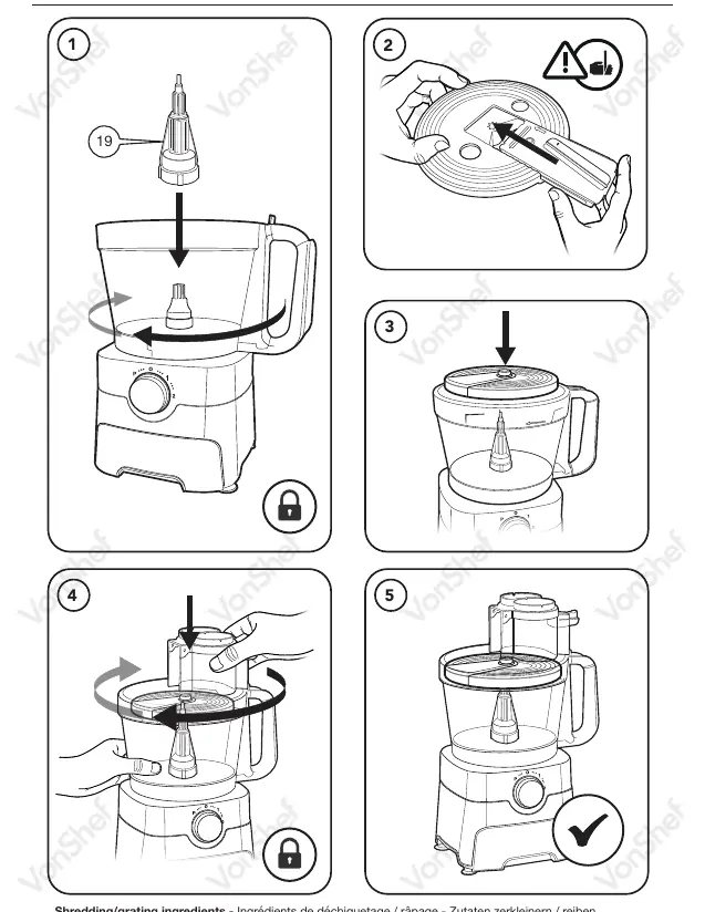Assembly for shredding and grating