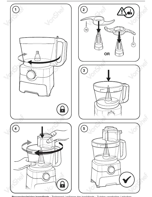 Assembly for processing and mixing