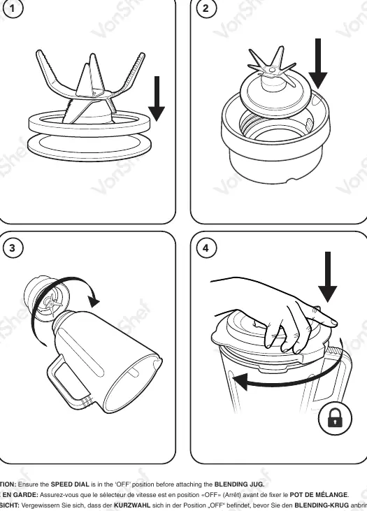 Assembly steps for the blending jug