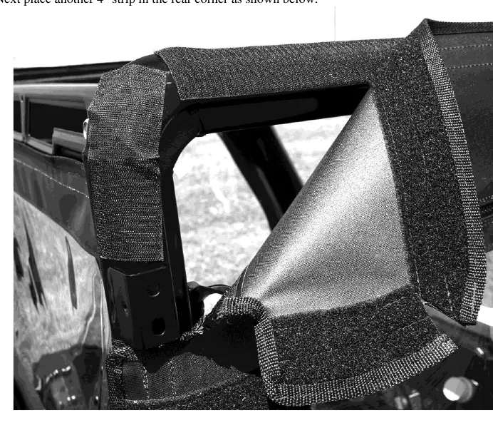 Velcro strip placement in the rear corner.