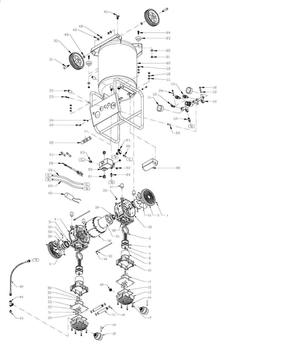 Parts diagram for the air compressor