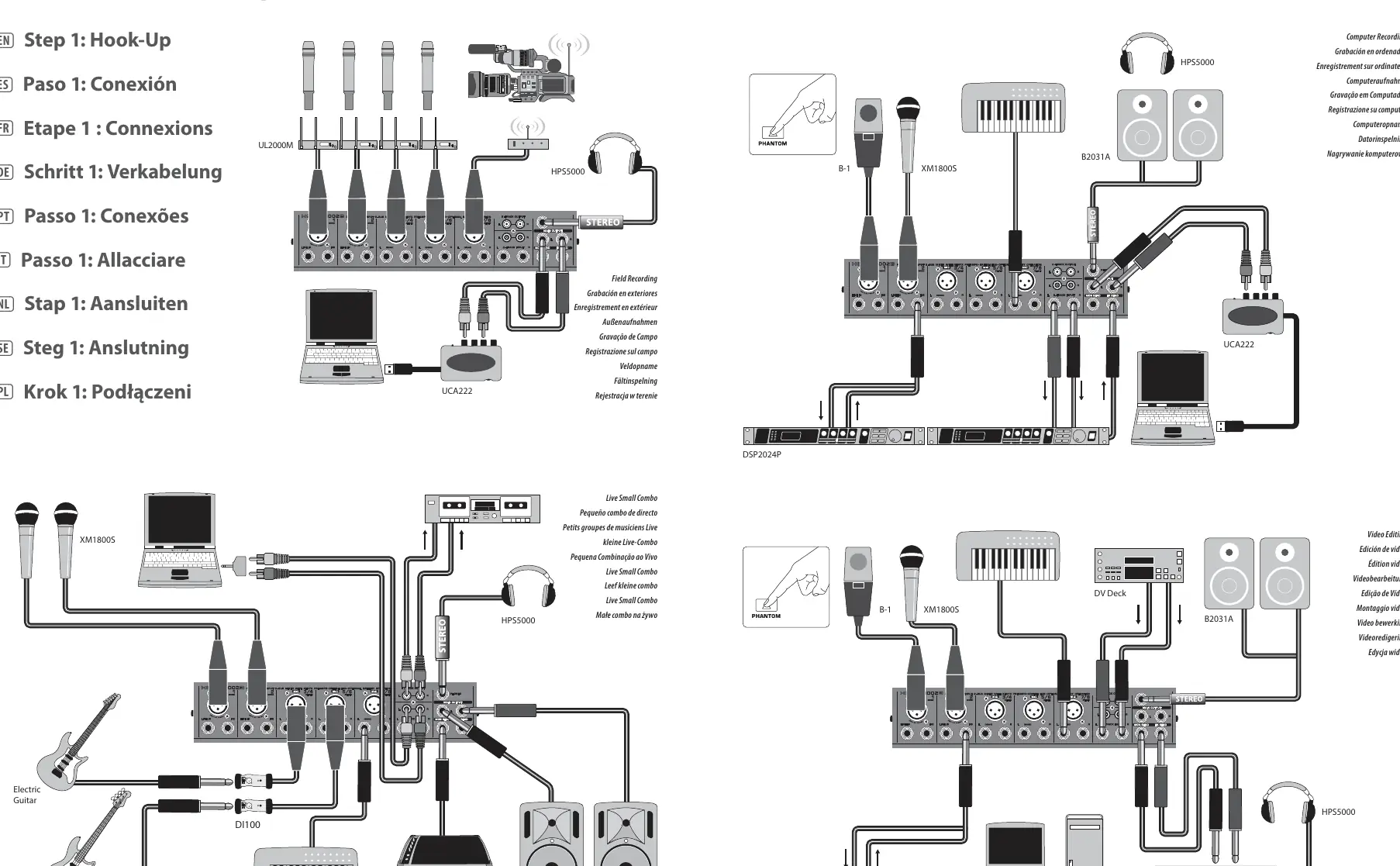 XENYX 1002B Hook-up diagrams for various applications