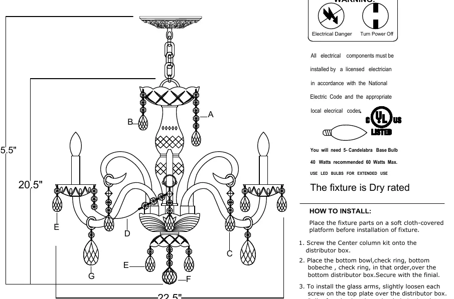 Main assembly diagram of the chandelier