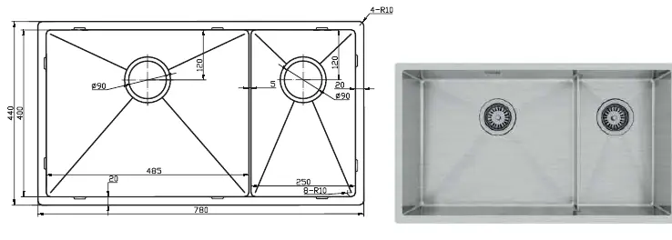 Kubus 780 Soft Slim sink dimensions