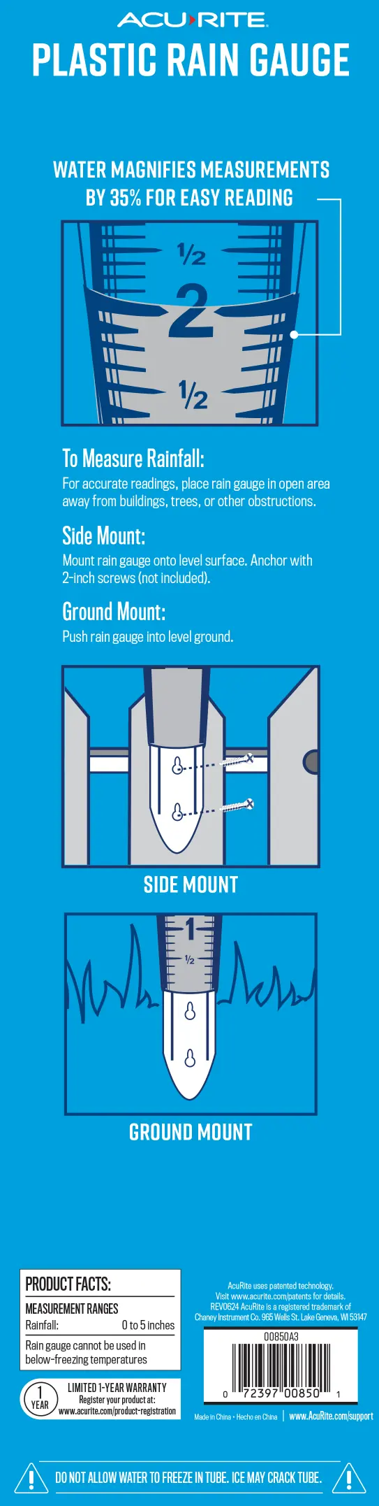 Mounting methods for the rain gauge