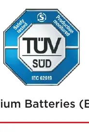 IEC 62619 certification badge.