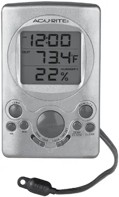 Overview of the thermometer display and control buttons.