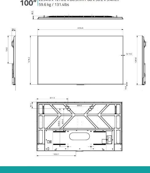 Dimensions and VESA mounting pattern