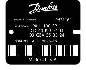Nameplate example showing Model Code and Serial Number