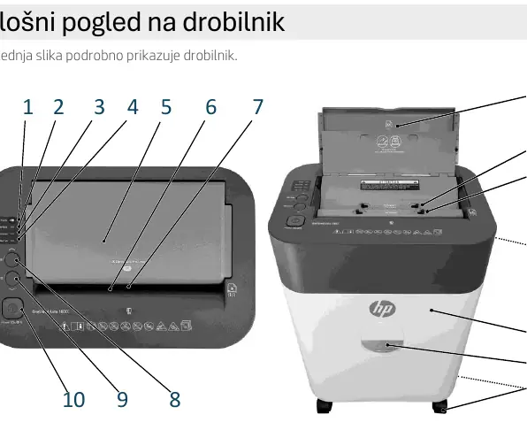 Overview of the HP OneShred Auto 100CC components.
