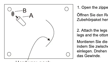 Assembly diagram showing the placement of legs and washers.