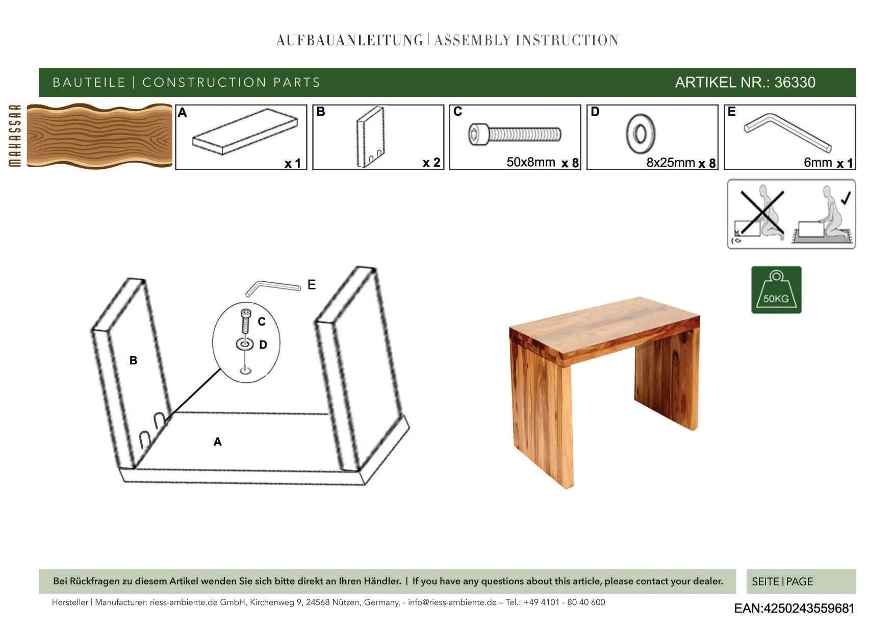 Assembly diagram showing parts and connection points.