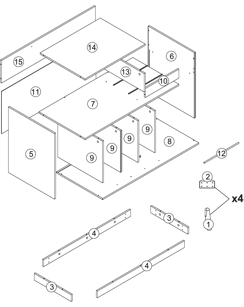 Exploded view of the NÉPAL cabinet components