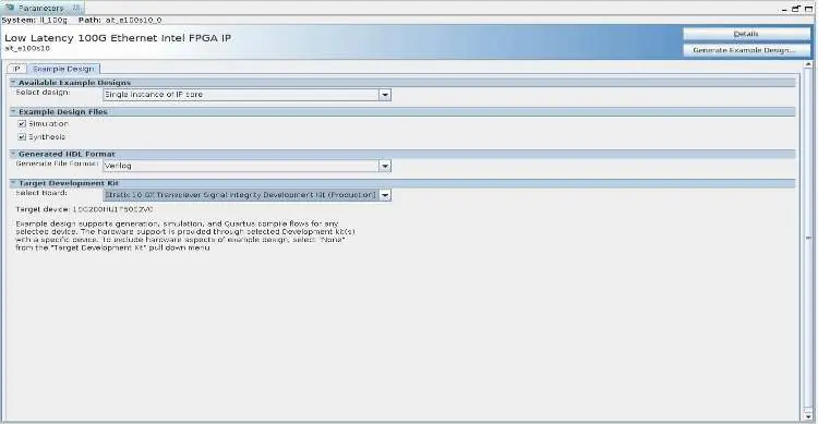 Example Design Tab in the Parameter Editor