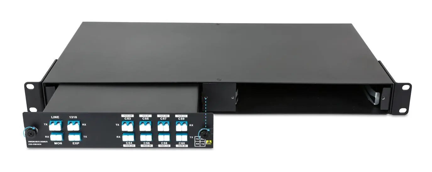 FMU Plug-in Module installation into a 2-Slot 1U Chassis.