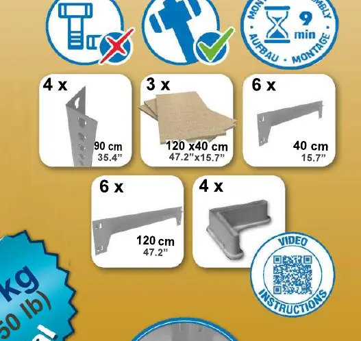 Parts list and component quantities required for assembly.