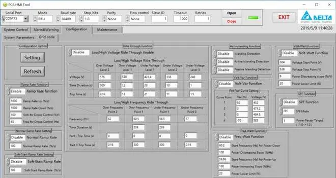 Grid Code Parameters Configuration