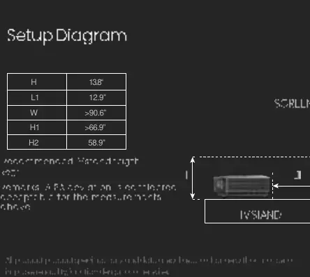 Setup diagram showing required installation measurements.