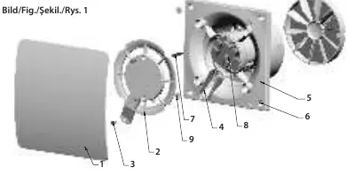 Exploded view of the fan components