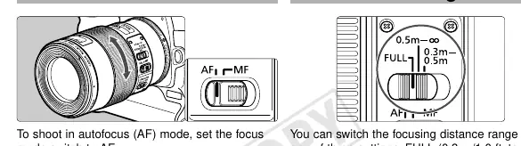 Focus mode and distance range switches