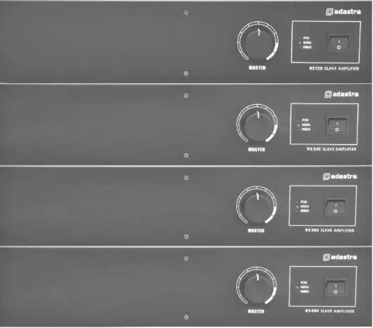 Front panel view of the RS Series amplifiers