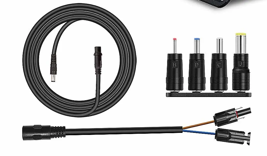 Included extension cable and DC adapters