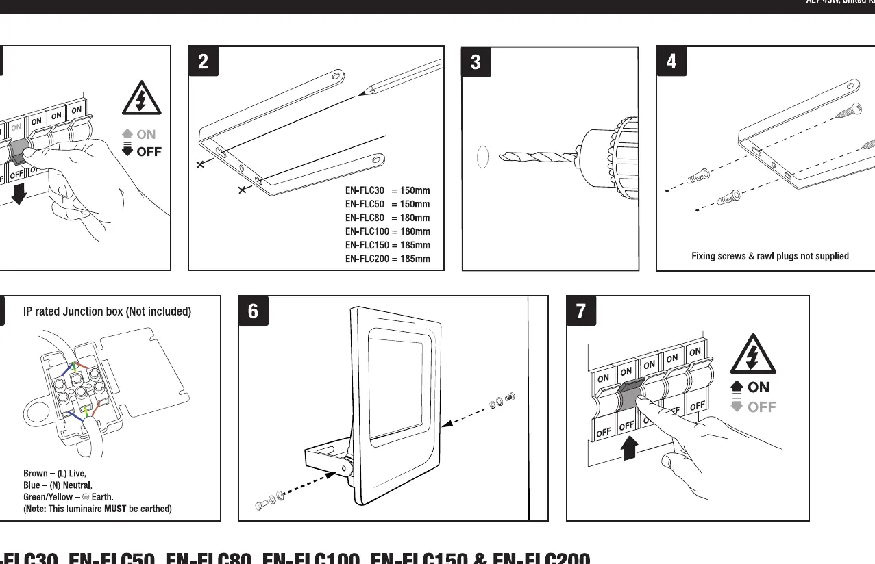 Installation sequence for Aurora FLC Series floodlights