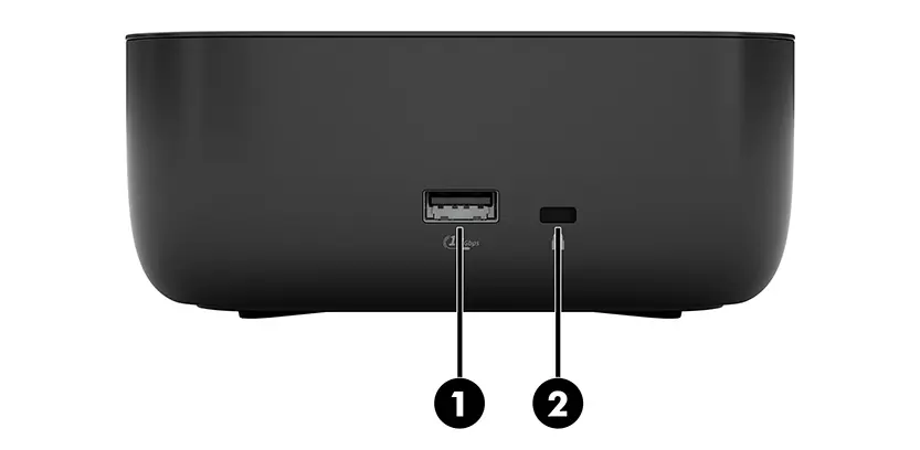 Identify the USB-A port and the security lock slot.